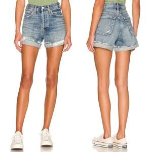 AGOLDE Parker Long Distressed Denim Shorts Heat Wave Cuffed High Rise Size 30